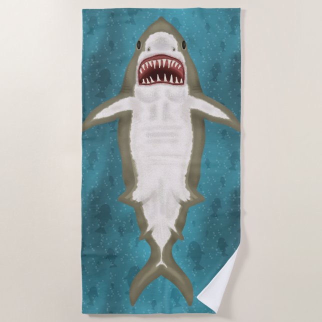 Serviette De Plage Grande Attaque de requin blanc Funny Poisson Nouve (Devant)
