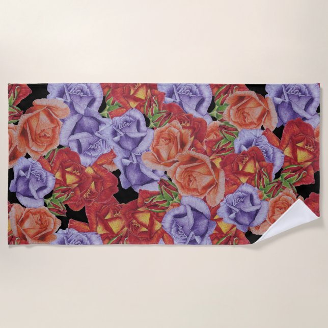 Serviette De Plage grande et audacieuse fleurs roses uniques fleuries (Devant)