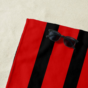 Serviette De Plage grande mode noir & rouge rayures monogrammed
