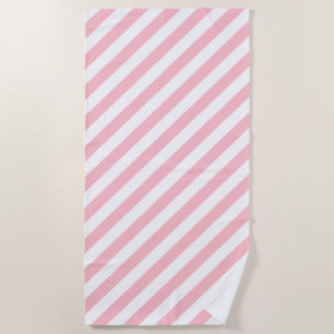 Serviette De Plage Grandes bandes diagonales roses et blanches