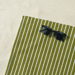 Serviette De Plage Grandes vertes et blanches d'olive avec lignes iné