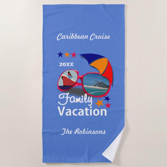 Serviette De Plage Graphique de croisière de vacances en famille pers (Devant)