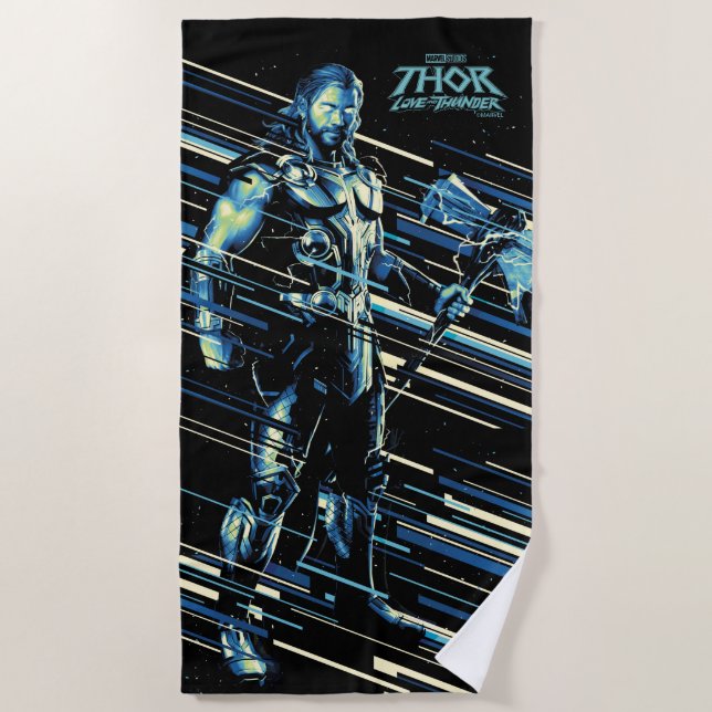Serviette De Plage Graphique Thor Stylisé en caractères triés (Devant)