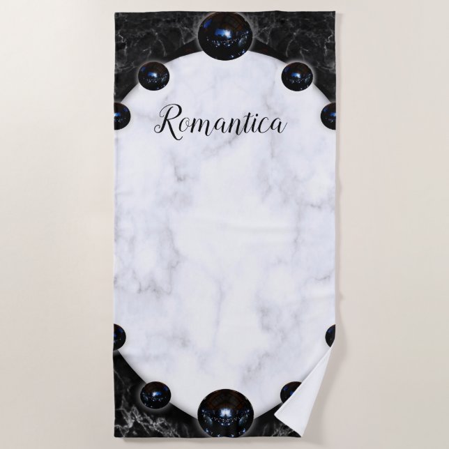 Serviette De Plage Graphiques de la sphère de marbre blanc et noir (Devant)