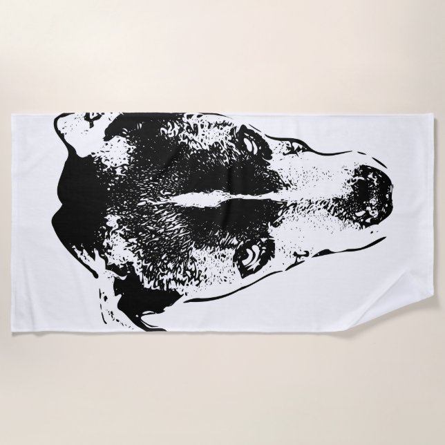 Serviette de plage Gras Portrait de chien noir et  (Devant)