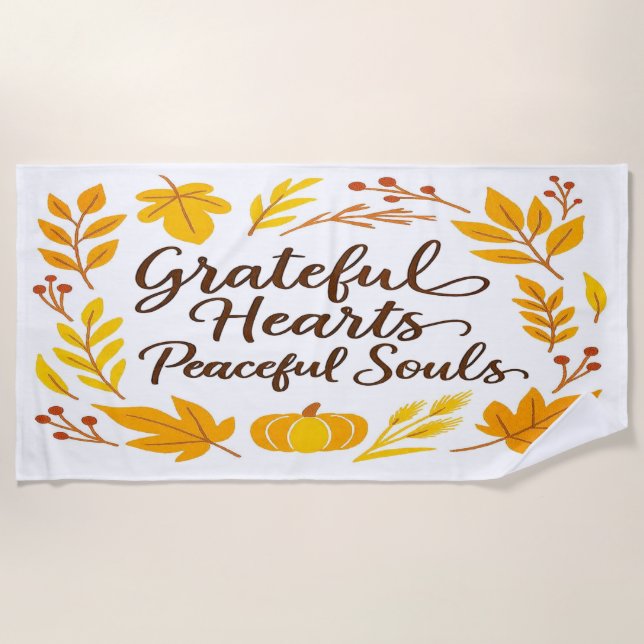 Serviette De Plage 'Grateful Hearts, Peaceful Souls' Beach Towel (Devant)