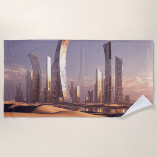Serviette De Plage Gratte-ciel surréalistes futuristes dans un paysag