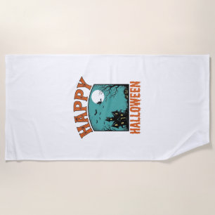 Serviette De Plage Gravure Vintage Joyeux Halloween Maison Hantée Dé