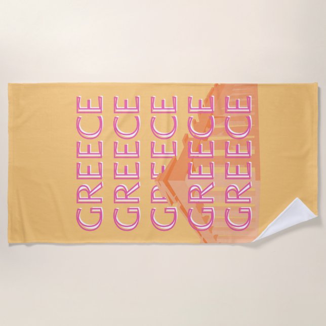 Serviette De Plage Grèce Travel Art, Summer Travel Art, Orange (Devant)