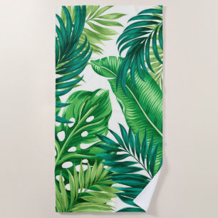 Serviette De Plage Green Tropical Palm Banana Monstera Feuille