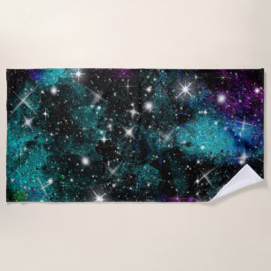Serviette De Plage Green Violet Galaxy Star Milky Way