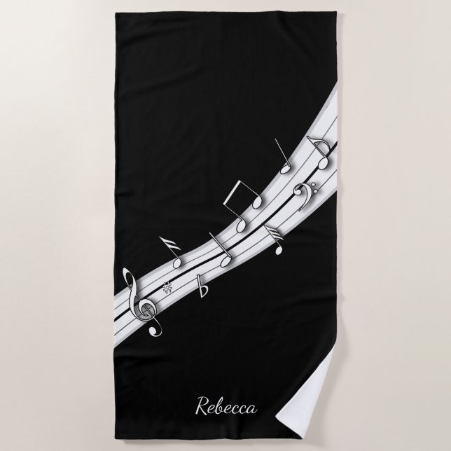 Serviette De Plage Grey black and white musical notes score (Devant)
