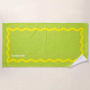 Serviette De Plage Gribouillis jaune et lime avec texte
