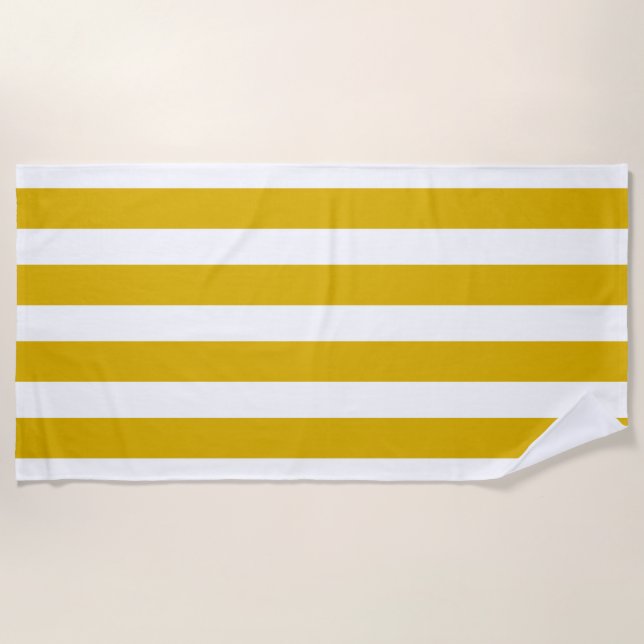Serviette De Plage Grilles verticales jaunes et blanches de moutarde (Devant)