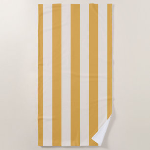 Serviette De Plage Grilles Verticales Moutarde Jaune Et Blanc Gratté