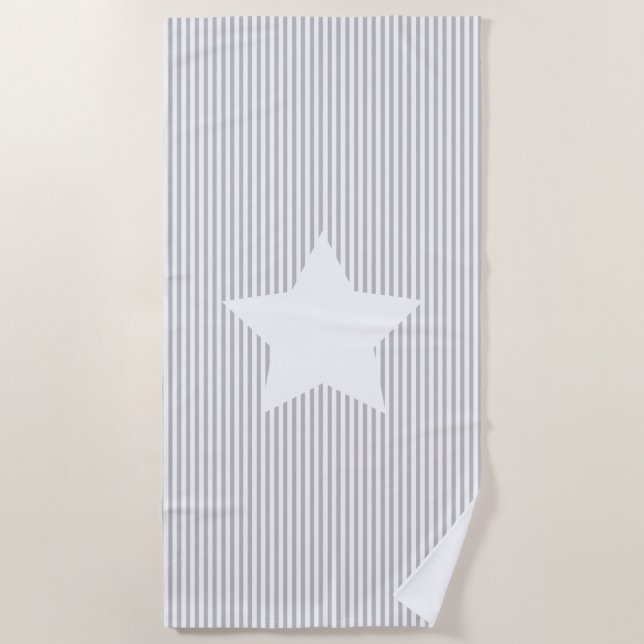 Serviette De Plage Gris Cabana Stripes & White Star Beach Towne (Devant)