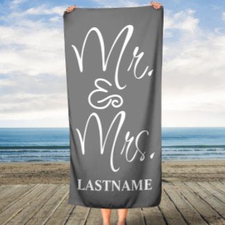 Serviette De Plage Gris et blanc Personnalisé M. et M.