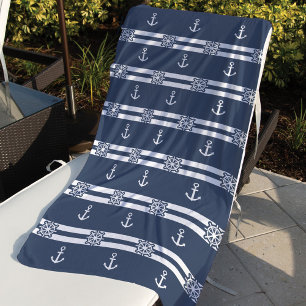 Serviette De Plage Gris Nautique et Gris Blanc, Ancre et roue de navi