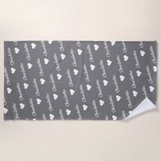Serviette De Plage Gris Nom répétitif Script Heart Pool Beach Towel