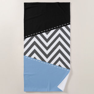 Serviette De Plage Gris Zigzag, Gris Chevron, Motif Zigzag, Bleu