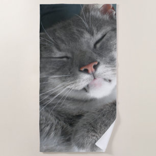 Serviette de plage grise mignonne de chat
