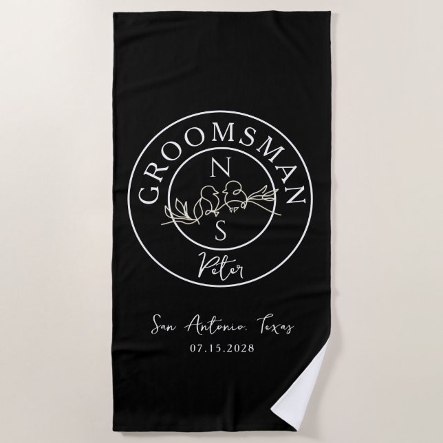 Serviette De Plage Groomsmen noir (Devant)