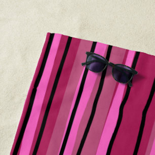Serviette De Plage Gros Color Pop Hot Pink et Black Strips