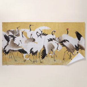 Serviette De Plage Grues d'horloges japonaises Vintage Bird Rich Clas