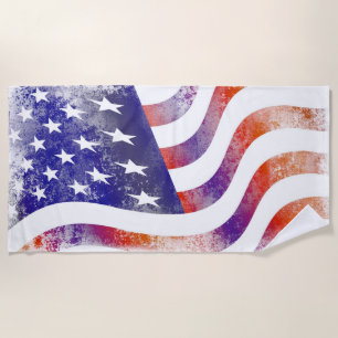 Serviette De Plage Grunge patriotique flottante drapeau américain, Ol