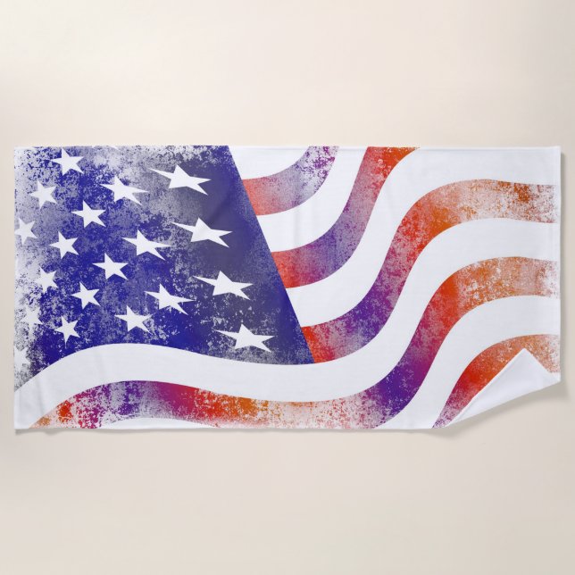 Serviette De Plage Grunge patriotique flottante drapeau américain, Ol (Devant)