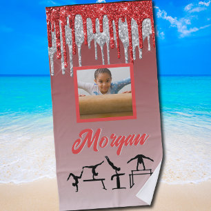 Serviette De Plage Gymnastique Parties scintillant rouge et argent Dr