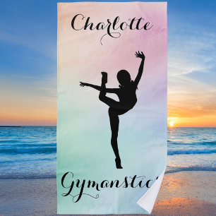 Serviette De Plage Gymnastique Pastel Purple Green Personnalisé
