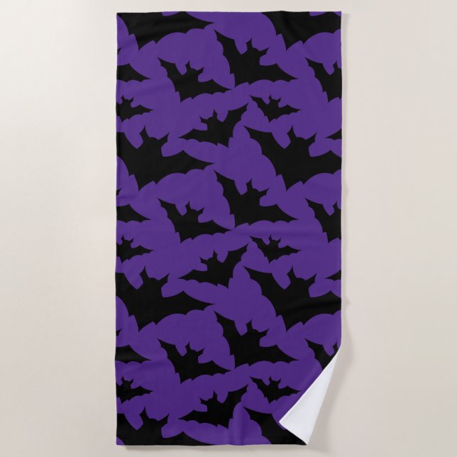 Serviette De Plage Halloween chauves-souris violet cool éffrayant mot (Devant)