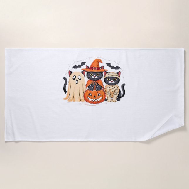 Serviette De Plage Halloween Cute Ghost Citrouille Chat Classic T-Shi (Devant)