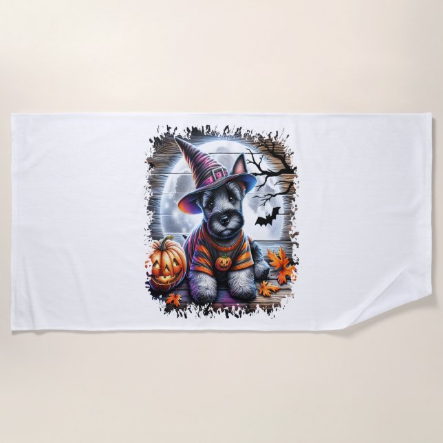 Serviette De Plage Halloween écossais de chien de Terrier (Devant)