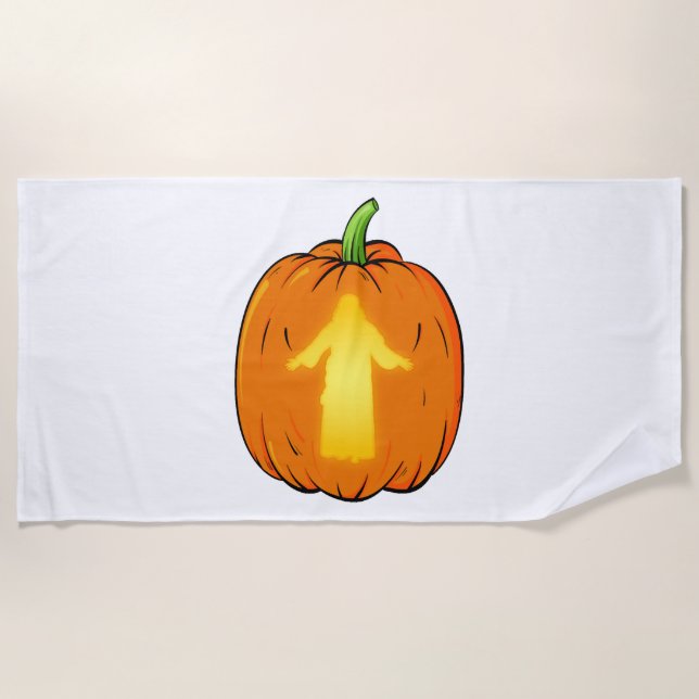 Serviette De Plage Halloween Jésus Design avec Jésus Citrouille (Devant)