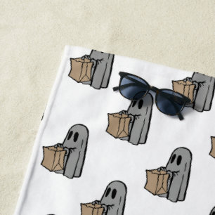 Serviette De Plage Halloween, Jolie Gris Fantôme, Trick Ou Treat, Boo