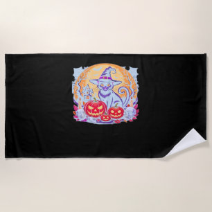 Serviette De Plage Halloween mignon Fantôme Citrouille Chat classique