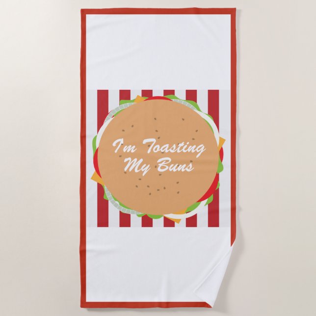 Serviette De Plage Hamburger bun mignon café rouge blanc rayé mignon  (Devant)