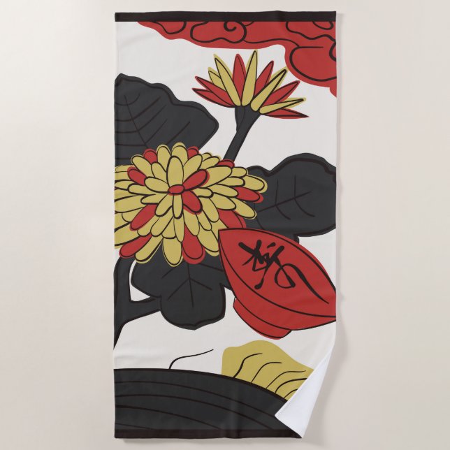 Serviette De Plage Hanafuda "Kiku-ni-sakazuki" (Devant)