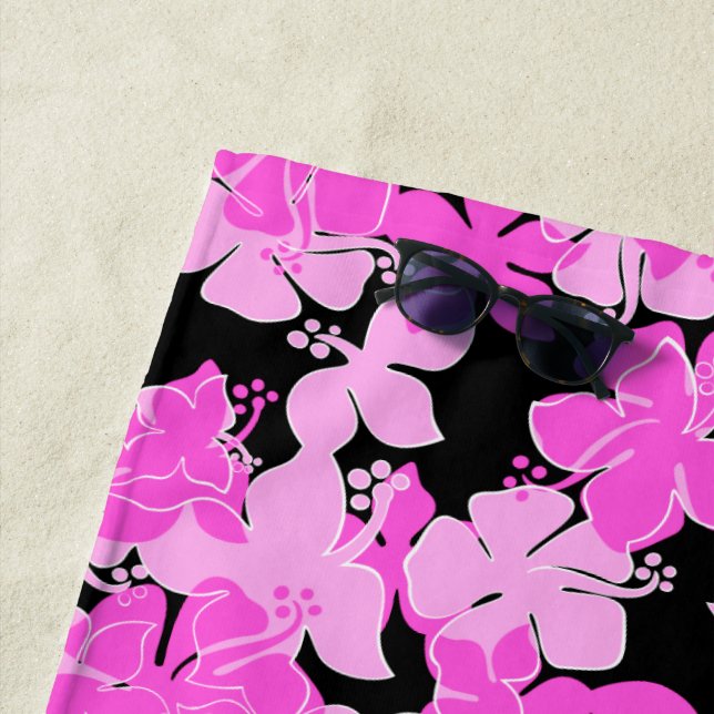 Serviette De Plage Hanalei Hawaiian Hibiscus Camo Floral - rose (En situation)