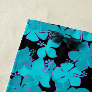 Serviette De Plage Hanalei Hawaiian Hibiscus Camo Floral - Turquoise