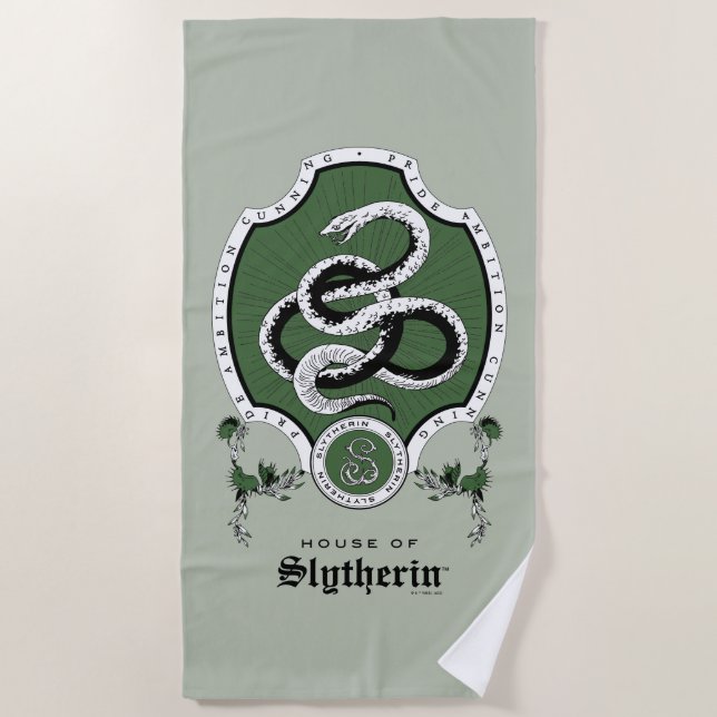 Serviette De Plage HARRY POTTER™ | Délicat croquis SLYTHERIN™ Crest (Devant)