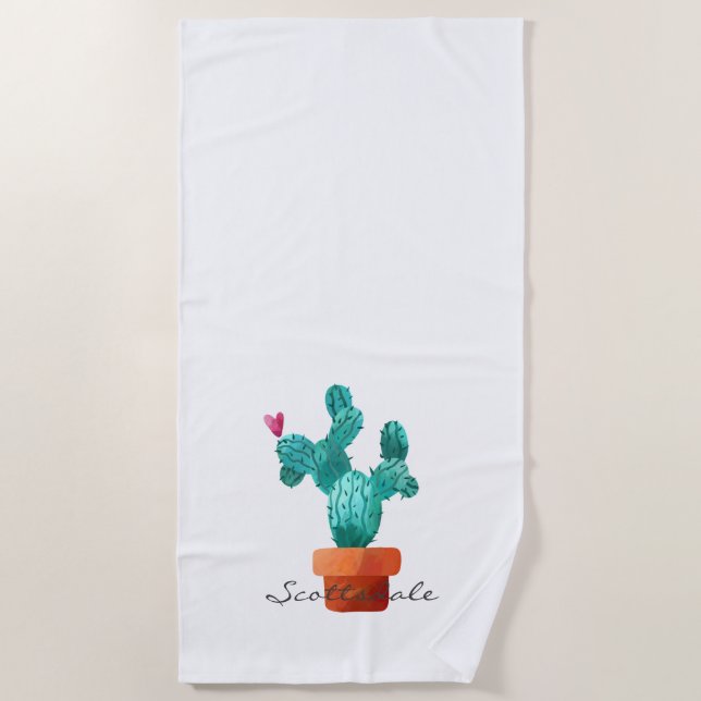 Serviette De Plage Heart Cactus Green Pink Scottsdale Desert Fun (Devant)