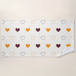 Serviette De Plage Heart Pattern with Orange & Brown Hearts