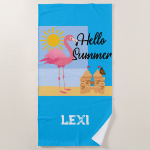 Serviette De Plage Hello Summer Pink Flamant rose Design - Beach Towe