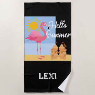 Serviette De Plage Hello Summer Pink Flamant rose Design - Beach Towe