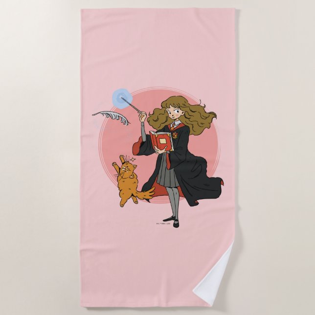 Serviette De Plage Hermione et Crookshanks Wingardium Leviosa (Devant)