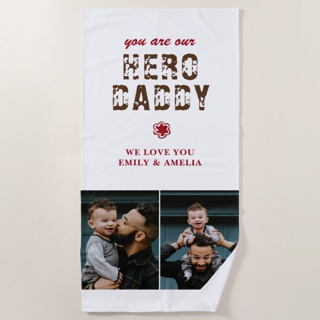 Serviette De Plage Hero Daddy Father's Day 2 Photo Collage (Devant)