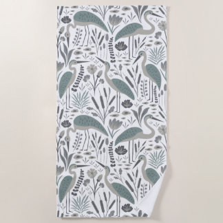 Serviette De Plage Heron et marais Plantes gris monochrome